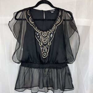 vintage y2k Forever 21 boho chiffon blouse Md embellished beaded whimsygoth